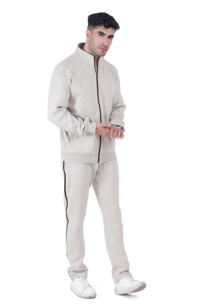 Men's High-neck Zippered Tracksuit in Oatmeal Millange